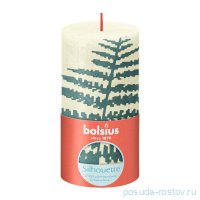 Свеча Рустик 13 х 6,8 см с принтом &quot;Silhouette /Жемчужина + папоротник /Bolsius&quot; (60 ч) / 278286