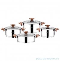 Набор посуды 8 предметов (18, 20, 22, 24 см) стеклянные крышки &quot;CYLINDER MODEL&quot; бакелитовые коричнев / 296011