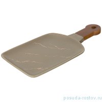 Блюдо для сервировки 34 х 15,3 х 2 см с деревянной ручкой &quot;Золотой мрамор /Серое&quot; / 208520