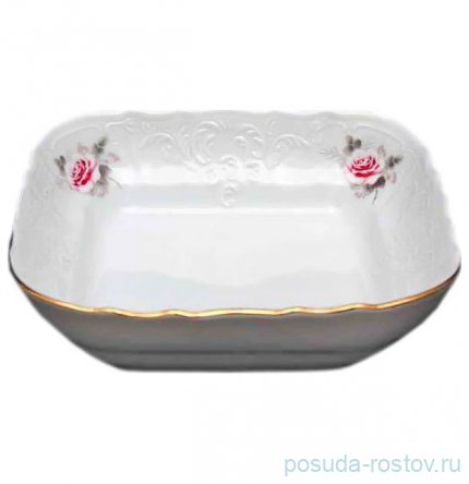 Салатник 16 см квадратный &quot;Бернадотт /Серая роза /золото&quot; / 006356