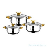 Набор посуды 6 предметов (14, 16, 18 см) стеклянные крышки &quot;CYLINDER MODEL /GOLD&quot; / 296005