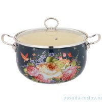 Кастрюля 6,8 л чёрная (24 х 15,5 см) /эмалированная /стеклянная крышка &quot;Agness /Роскошный сад&quot; / 195973
