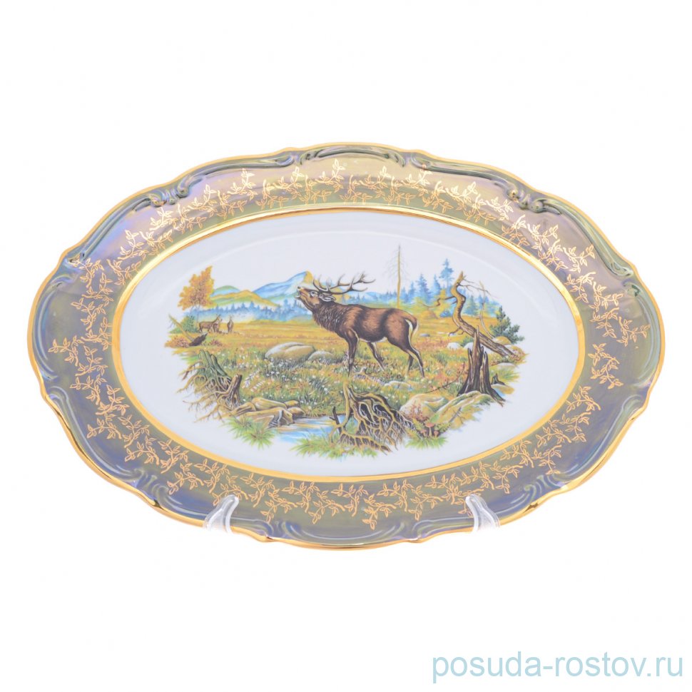 Блюдо 38 см овальное "Мария-Тереза /Охота зелёная" S-P / 274672