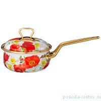 Ковш 14 см с крышкой эмалированный 900 мл &quot;Agness /Маки&quot; / 256773
