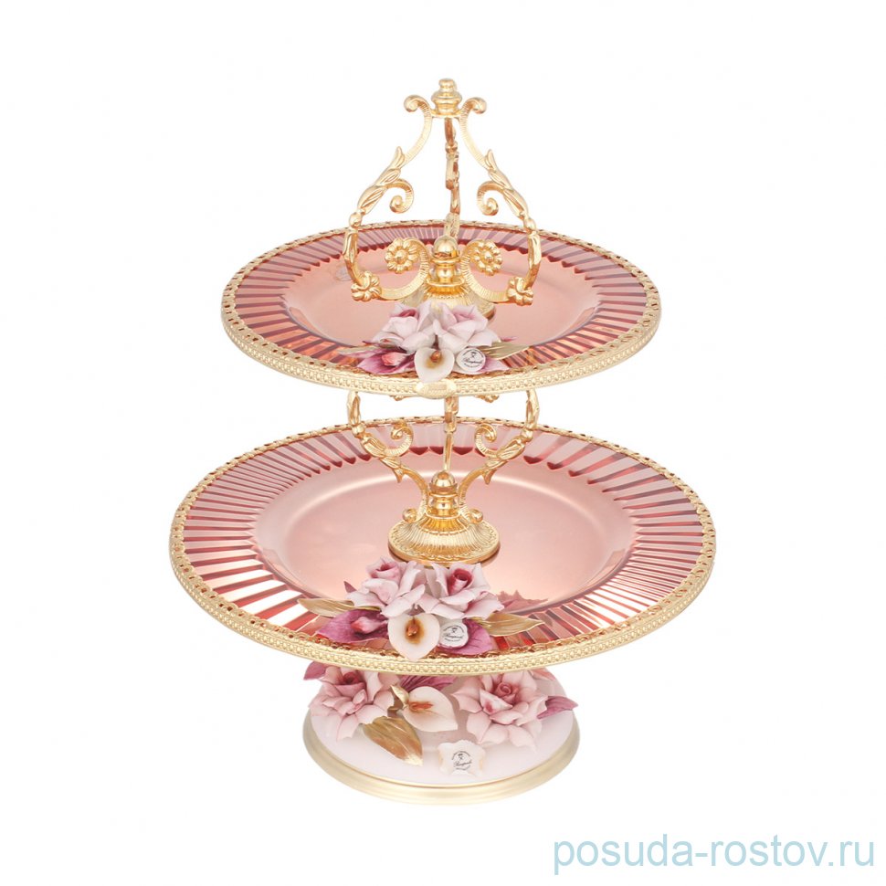 Этажерка 2-х ярусная 30 x 30 x 45 cм розовая "Розаперла /Цветок" / 280160