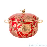 Кастрюля 20 см с крышкой эмалированная 3,8 л красная &quot;Agness /Золотые цветы&quot; / 196423