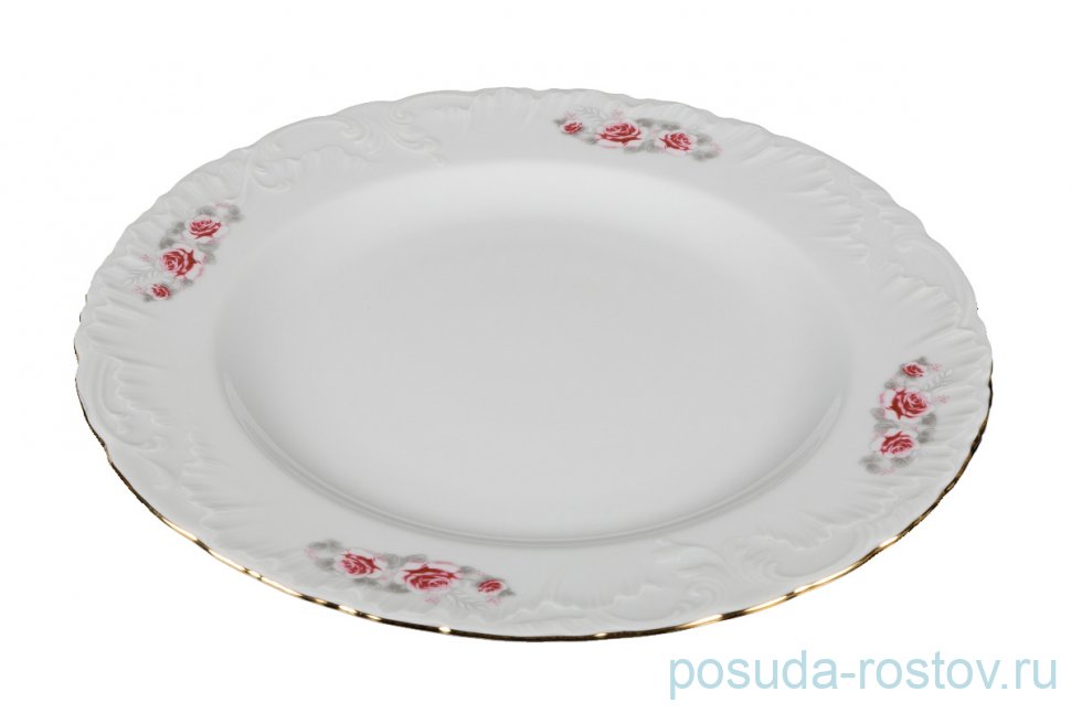 Блюдо 32 см круглое "Рококо /577 /Серая роза /золото" / 127645