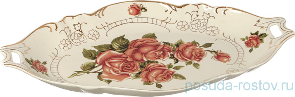 Блюдо 49 х 27 х 5 см овальное с ручками "Корейская роза" / 186429