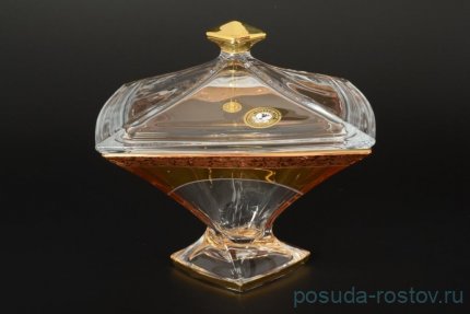 Ваза для конфет 22 см н/н с крышкой &quot;Квадро /Амбер с золотом&quot; / 105405