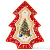 Блюдо 26 х 21 х 3 см красное Елка &quot;С новым годом! /Елка&quot; / 225703