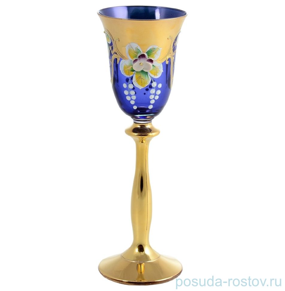 Рюмки 60 мл 6 шт "Анжела /Лепка синяя /AS Crystal" золотая ножка / 148277