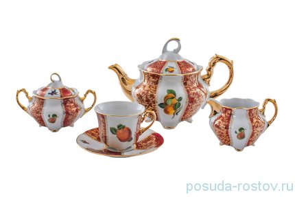 Чайный сервиз на 6 персон 15 предметов &quot;Болеро /Фрукты /Красные листики&quot; / 203635