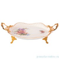 Фруктовница овальная с ручками на ножках &quot;Букет с красной розой /Royal Classics&quot; 14 / 147991