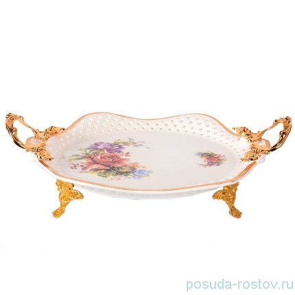 Фруктовница овальная с ручками на ножках &quot;Букет с красной розой /Royal Classics&quot; 14 / 147991