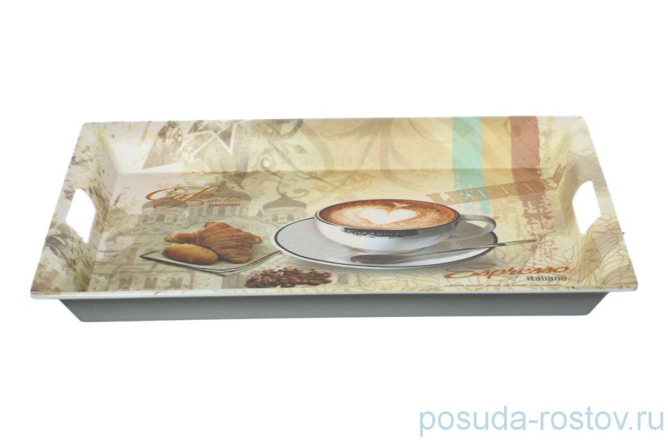 Поднос прямоугольный с ручками жёлтый "Cofe Expresso italiano" / 140288