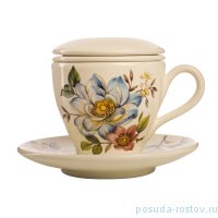 Чайная пара 350 мл 1 шт с крышкой и ситечком &quot;Artigianato ceramico /Весенние лепестки&quot; / 169927