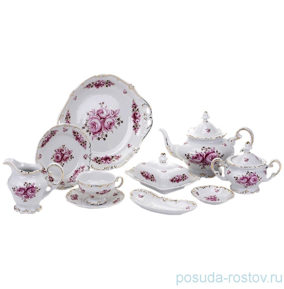 Чайный сервиз на 6 персон 30 предметов "Роза /Золото" / 085385