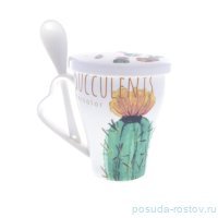 Кружка с крышкой и ложкой &quot;Succulents&quot; / 214673