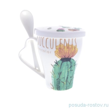 Кружка с крышкой и ложкой &quot;Succulents&quot; / 214673