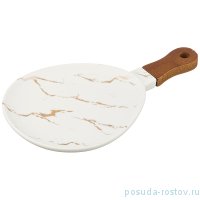 Блюдо для сервировки 30,7 х 18,4 х 2,4 см с деревянной ручкой &quot;золотой мрамор /белое&quot; / 208518