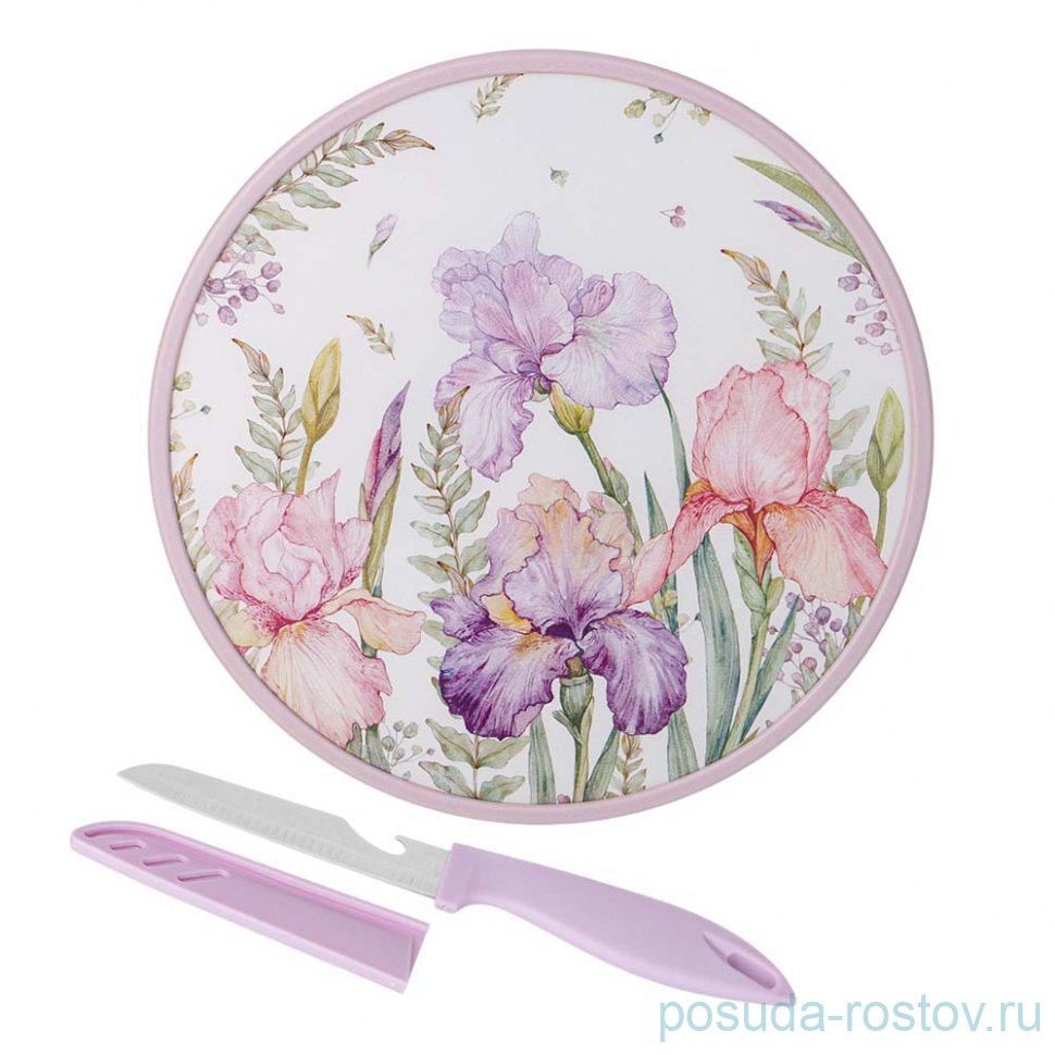 Разделочная доска 27,5 х 1,2 см круглая с ножом "Irises" / 332636