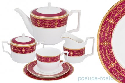 Чайный сервиз на 12 персон 40 предметов &quot;Офелия /Красный&quot;   / 299830