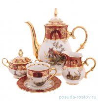 Кофейный сервиз на 6 персон 15 предметов мокко &quot;Корона /Охота красная&quot; / 299697