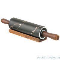 Скалка 40,6 х 6,5 х 6,5 см с деревянными ручками на подставке &quot;Золотой мрамор /Черная&quot; / 208507