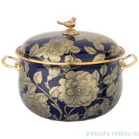 Кастрюля 24 см с крышкой эмалированная 6,1 л чёрная &quot;Agness /Золотые цветы&quot; / 196416