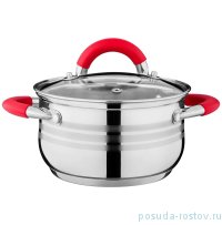 Кастрюля 16 х 9,5 см со стеклянной крышкой силиконовые ручки красные индукция 1,9 л &quot;Agness&quot; / 196232