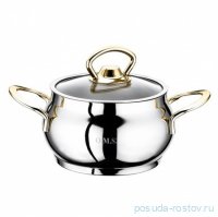 Кастрюля 12 х 6 см со стеклянной крышкой 600 мл &quot;SINGLE COOKWARE /GOLD&quot; / 284387