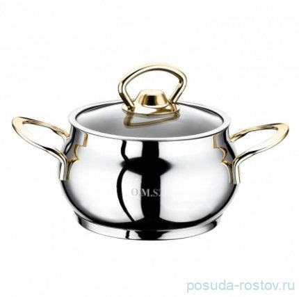 Кастрюля 12 х 6 см со стеклянной крышкой 600 мл &quot;SINGLE COOKWARE /GOLD&quot; / 284387