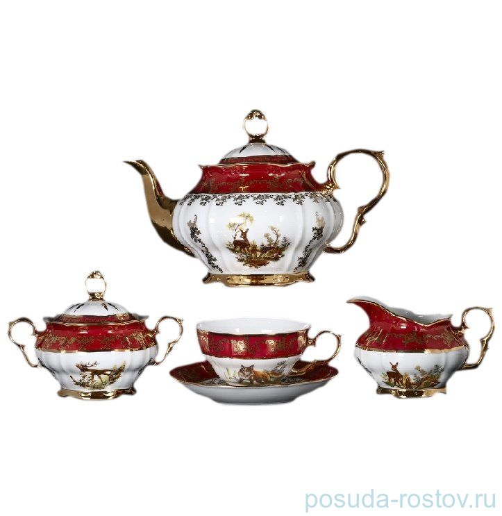 Чайный сервиз на 6 персон 15 предметов "ГР /Охота красная" / 047600