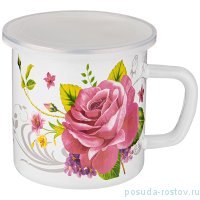 Кружка 12 х 12 см эмалированная с пластиковой крышкой 1,25 л &quot;Роза&quot; / 271612
