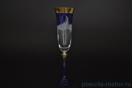 Бокалы для шампанского 190 мл 6 шт &quot;Анжела /Матовые листики /Золото на синем&quot; E-V / 017239