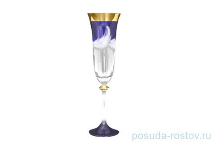 Бокалы для шампанского 190 мл 6 шт &quot;Анжела /Матовые листики /Золото на синем&quot; E-V / 017239