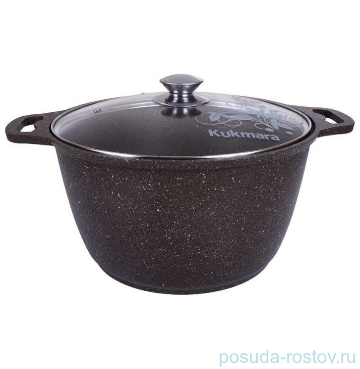 Кастрюля со стеклянной крышкой антипригарное покрытие 6 л "Kukmara /Кофейный мрамор" / 132417