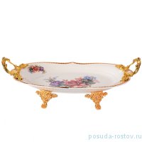 Фруктовница 35 см овальная с ручками на ножках &quot;Букет с красной розой /Royal Classics&quot; 16 / 147994