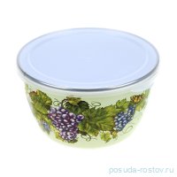Миска с пластиковой крышкой эмалированная без ручек 1,75 л &quot;Виноград&quot; / 281710