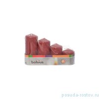 Свечи столбик 4 шт (13 х 5, 11,1 х 5, 9 х 5, 6 х 4 см) &quot;Темно-красные /Bolsius&quot; / 257282