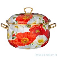 Кастрюля 22 см с крышкой эмалированная 4,8 л &quot;Agness /Маки&quot; / 256777