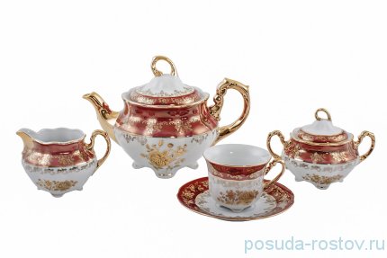 Чайный сервиз на 6 персон 15 предметов &quot;Болеро /Золотая роза /Красная&quot; / 204675