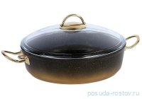 Сотейник 28 х 8 см стеклянная крышка антипригарное покрытие 4,2 л чёрный &quot;GRANITE SINGLES /GOLD&quot; / 288938