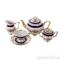 Чайный сервиз на 6 персон 15 предметов &quot;Эпиаг /Золотые розочки /Лента кобальт&quot; / 169485