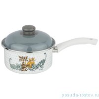 Ковшик 16 см с крышкой эмалированный 1,5 л &quot;Озорные коты&quot; / 211336